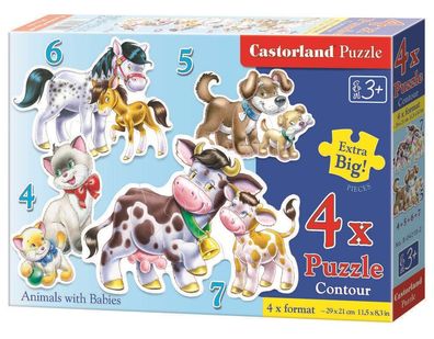 Castorland B-04218-2 Animals with Babies, 4x Puzzle (4 + 5 + 6 + 7)