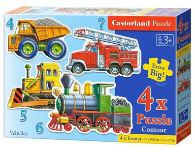 Castorland B-04256-2 Vehicles, 4x Puzzle (4 + 5 + 6 + 7)Teile