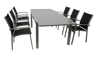 Sitzgruppe Gartengarnitur Tisch Stuhl 7-teilig Alu/ Textil schwarz