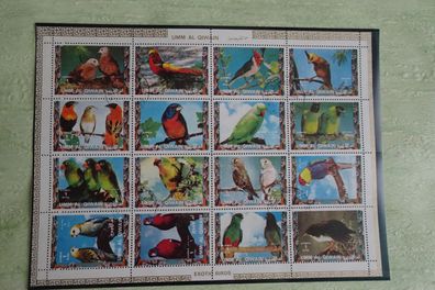 16 Briefmarken Sondermarken Kleinbogen Umm Al qiwain Exotic Birds Vögel 1973