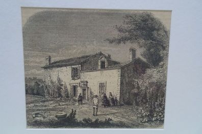 Dupre altes Landhaus defekter Brunnen Radierung Lithographie Holzstich Druck ca 1852