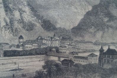 Francois Rouget Bad Ems Radierung Lithographie Holzstich Druck ca 1850