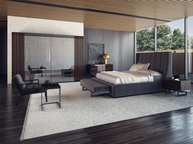 Modern Schlafzimmer Set 7tlg Doppel Bett Luxus 2x Nachttische Kommode