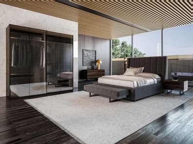 Luxus Modern Set Schlafzimmer Doppel Bett Komplett 2x Nachttische Kommode