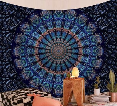 Wandtuch "Blaue Eulen Mandala" in den Größen 150x130cm und 200x150cm (Wandteppich)