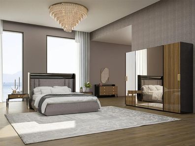 Luxus Set 6tlg Doppel Bett Schlafzimmer Kommode mit Spiegel 2x Nachttische