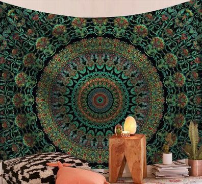 Wandtuch "Grünes Feuer Mandala" in den Größen 150x130cm und 200x150cm (Wandteppich)