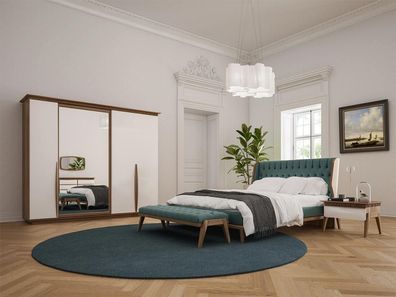 Komplett Schlafzimmer Bett 2x Nachttische Modern Kleiderschrank Bank Neu