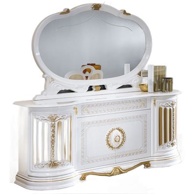 Barock Sideboard Bella in Weiß/Gold 4-Türig