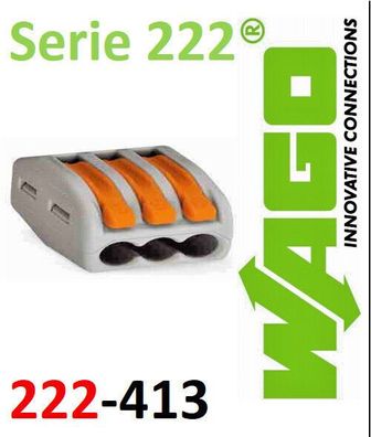 WAGO 222-413 Verbindungsklemme flexibel: 0.08-4 mm² Klemmen Hebelklemme 3-fach
