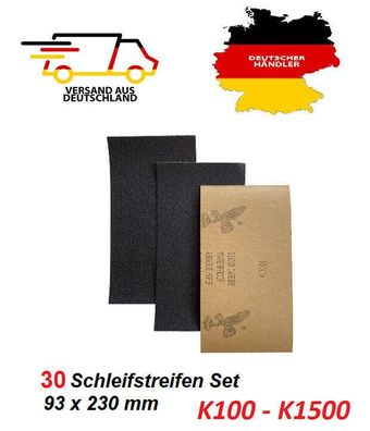 30 Schleifstreifen Set 93x230 mm Schleifpapier K 100-1500 KFZ Lack Nass trocken