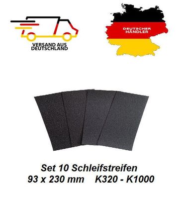 10 Schleifstreifen Set 93x230 mm Schleifpapier K320-1000 KFZ Lack Nass trocken