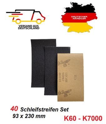 40 Schleifstreifen Set 93x230 mm Schleifpapier K60 - 7000 KFZ Lack Nass trocken
