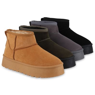 VAN HILL Damen Warm Gefütterte Winter Boots Bequeme Profil-Sohle Schuhe 840827