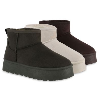 VAN HILL Damen Warm Gefütterte Winter Boots Bequeme Profil-Sohle Schuhe 840873