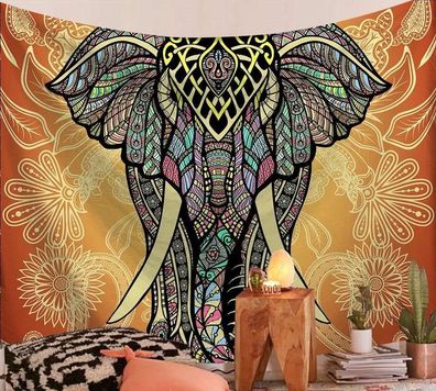 Wandtuch "Ind. Elefant (Orange)" in den Größen 150x130cm und 200x150cm (Wandteppich)