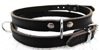 Halsband - Hundehalsband, Halsumfang 30-38cm/18mm, LEDER + Schwarz -14