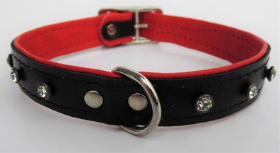 Hundehalsband - Halsband, Halsumfang 29-33 cm, Leder + Kristallen -14