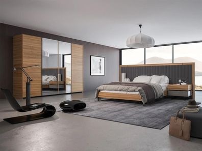 Schlafzimmer Set 3tlg Doppel Bett Modern 2x Nachttische Holz Design Komplett