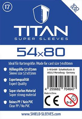 Shield Titan 17 - 100 Super Sleeves für Kartengröße 54 x 80 mm