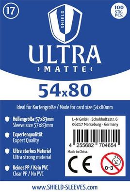 Shield Ultra Matte 17 - 100 Super Sleeves für Kartengröße 54 x 80 mm