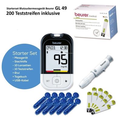 Blutzuckermessgerät Beurer GL 48 plus 200 Teststreifen Blutzucker BZ Messgerät