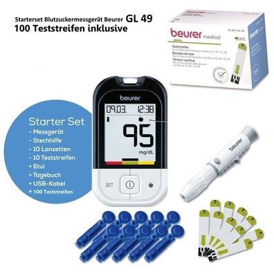 Blutzuckermessgerät Beurer GL 48 plus 100 Teststreifen Blutzucker BZ Messgerät