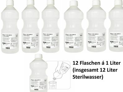 12 Stück Sterilwasser 6 Liter CPAP Wasser STW 1000FLD mit Schraubkappe Steriles