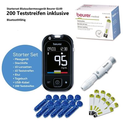 Blutzucker-messgerät Beurer GL 49 plus 200 Teststreifen Blutzucker BZ Bluetooth