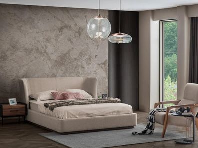 Modern Beige Doppel Bett Schlafzimmer Set 2x Nachttische Luxus Neu Möbel