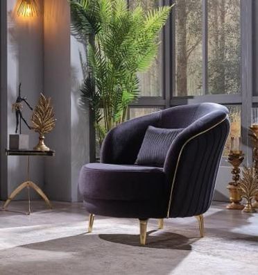 Moderner Sessel Luxus Edelstahlfüße Wohnzimmer Sitzer Holz Polstermöbel