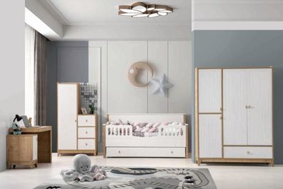 Stilvoll Kinderzimmer Set Bett 2x Kleiderschrank Schreibtisch Weiß 5tlg