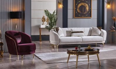 Sofagarnitur Edelstahlfüße Dreisitzer + Sessel Moderne Wohnzimmer Couch