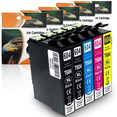 Kompatibel 5er Set Epson 604XL, C13T10H64010 Druckerpatronen Tinte 2x Schwarz und ...
