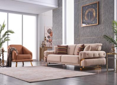 Wohnzimmer Couchgarnitur Sessel Dreistzer Komplettes Möbel Set Design 3 + 1