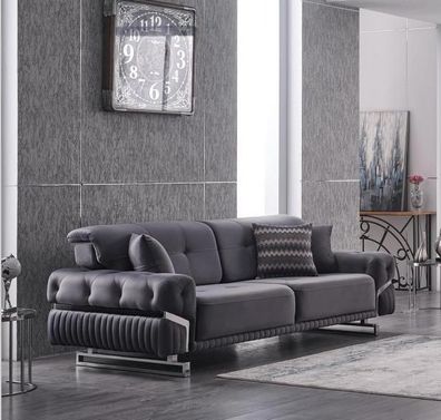 Graues Sofa Komplett Wohnzimmermöbel Luxus Polstergarnitur Dreisitzer