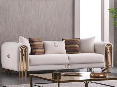 Weißer Wohnzimmer Edelstahl Couch Polstermöbel Textil Design Stil Sofa