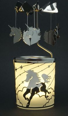 Windlicht Karussell Einhorn Glas Votivglas Leuchtglas Pferd Teelichthalter