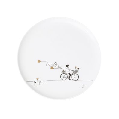 Porzellanteller Geschenkteller "Radfahren" Ø ca. 15,5 cm - Räder Design