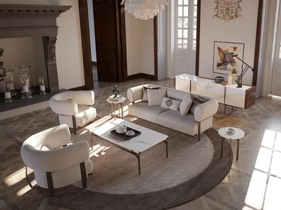 Luxus Einrichtung Wohnzimmer Sofa Zweisitzer Textil Sessel Design Couchtisch Neu