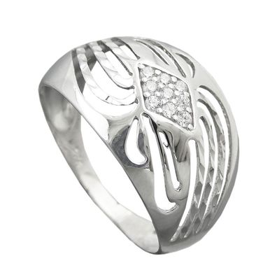 Ring 12mm mit Zirkonias glänzend diamantiert rhodiniert Silber 925 Ringgröße 58