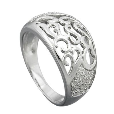 Ring 10mm mit Zirkonias glänzend rhodiniert Silber 925 Ringgröße 54