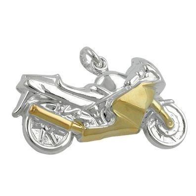 Anhänger 15x27mm Motorrad bicolor, Silber 925