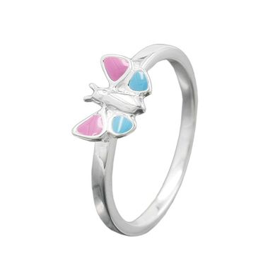 Ring Kinderring Schmetterling rosa hellblau Silber 925 Ringgröße 46
