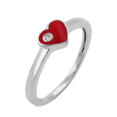 Ring Kinderring mit rotem Herz und weißen Zirkonia Silber 925 Ringgröße 46