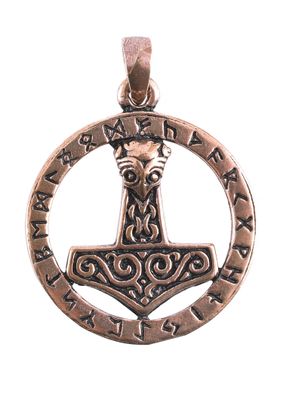 Wikinger Anhänger Thorshammer mit Runen, Bronze
