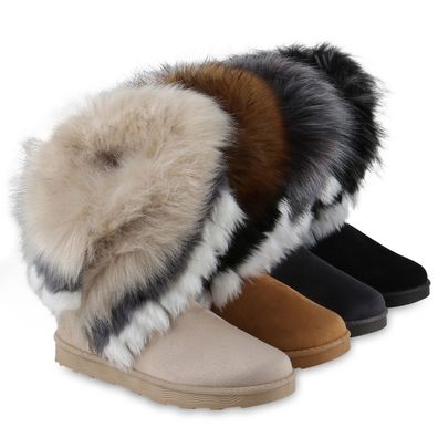 VAN HILL Damen Warm Gefüttert Winter Boots Stiefeletten Kunstfell Schuhe 839604