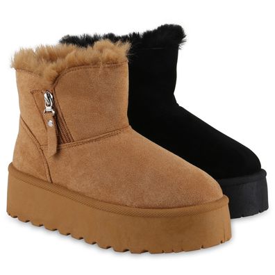 VAN HILL Damen Warm Gefütterte Winter Boots Bequeme Zipper Plateau Schuhe 840870