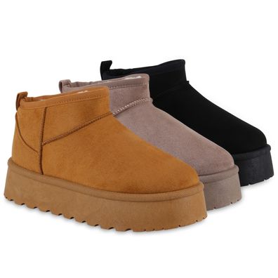 VAN HILL Damen Warm Gefütterte Plateau Boots Profil-Sohle Winter Schuhe 840622