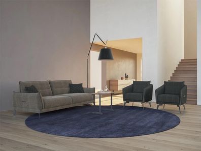 Design Grau Sofa Dreisitzer Modern 2x Sessel Polstermöbel Luxus Couchtisch